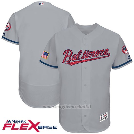 Maglia Baseball Uomo Baltimore Orioles 2017 Estrellas Y Rayas Grigio Flex Base